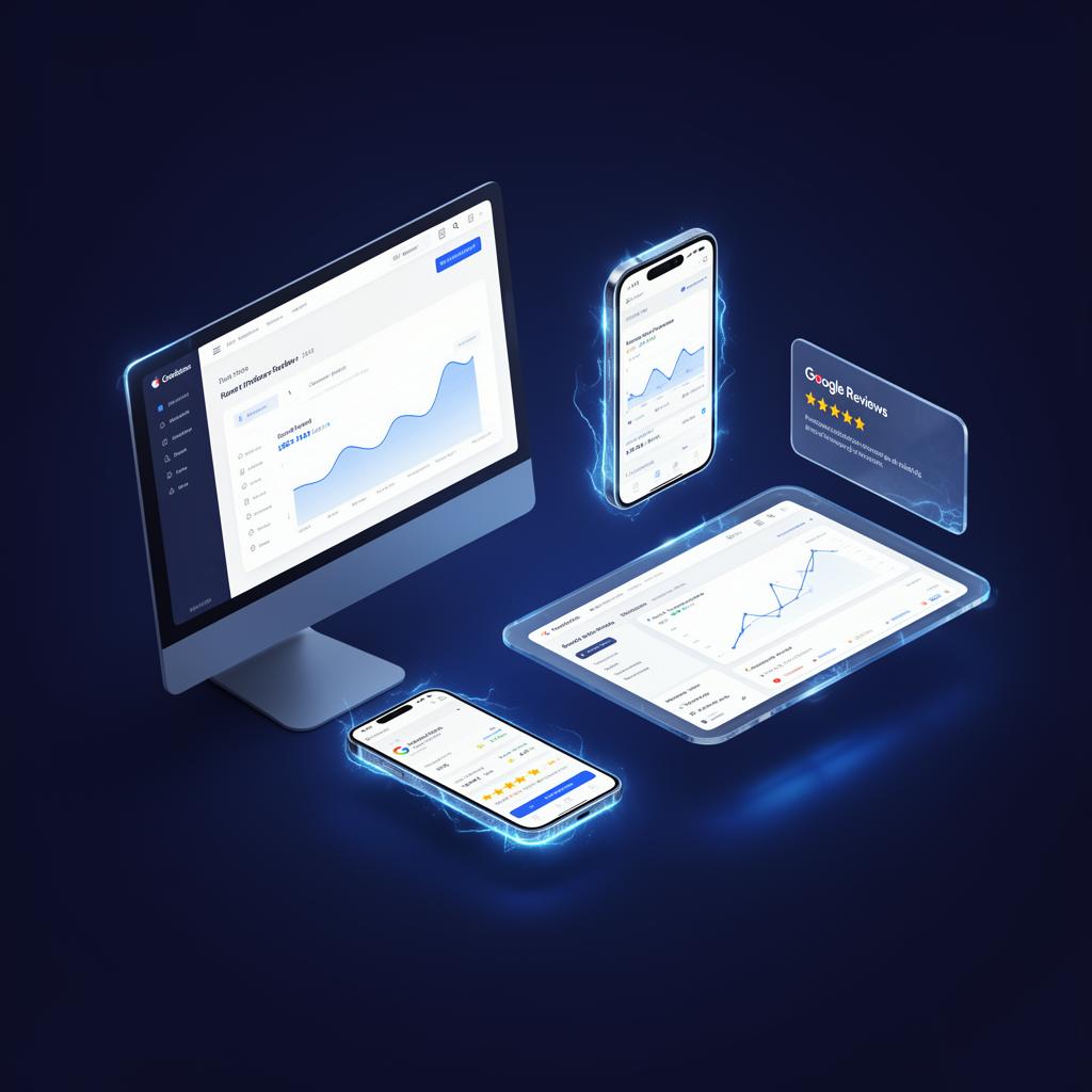 Anteprima sito web premium, dashboard analytics e recensioni Google